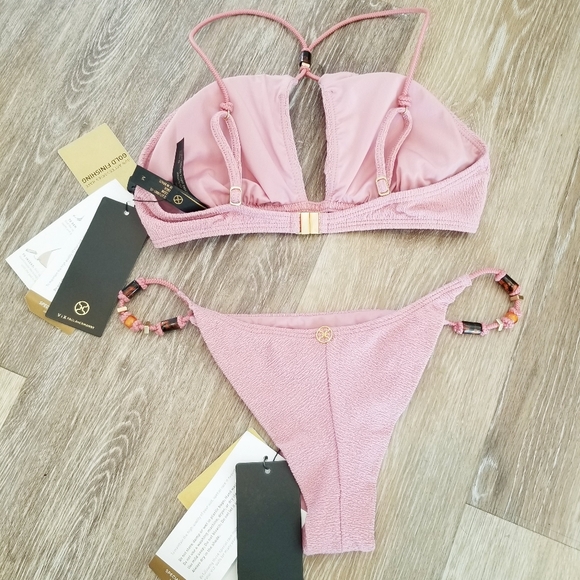 Vix Firenze Nicole Flora Bikini Beaded Tortoise Shell NWT Swim Strapoy Cutout - Picture 6 of 16